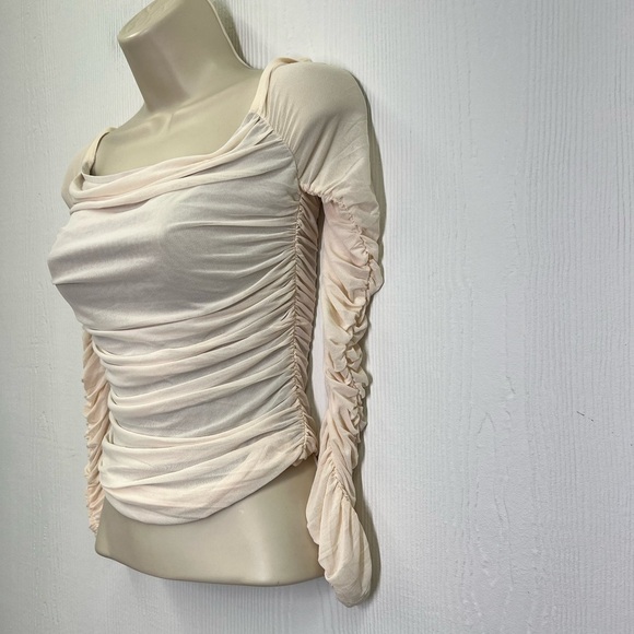 Free People - As Is Cream Ivory Gathered Off Shoulder Long Sleeve Blouse Small - Picture 7 of 11